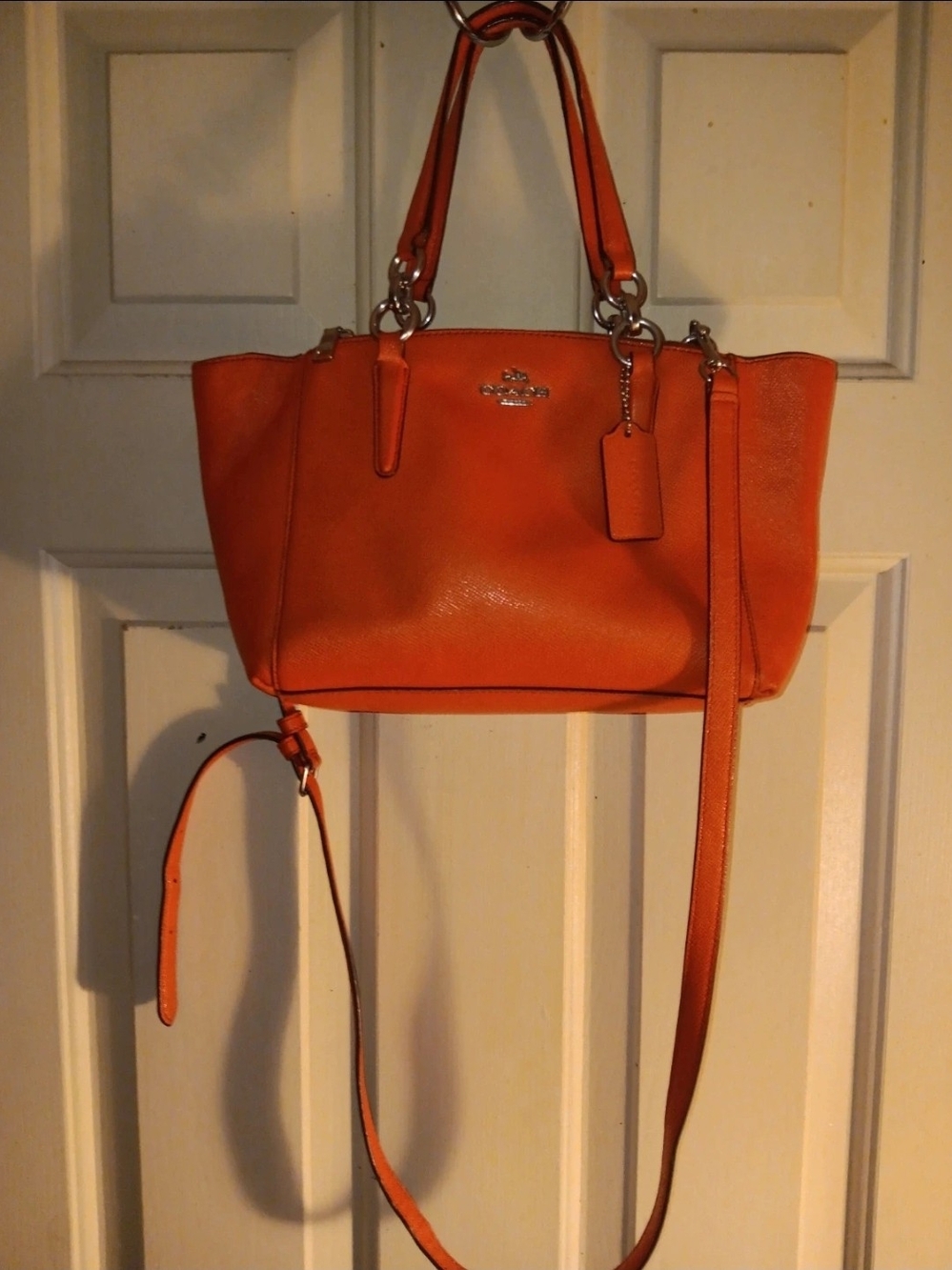 Coach Red-Orange Christie Mini Carry All Leather Tote with Shoulder Strap